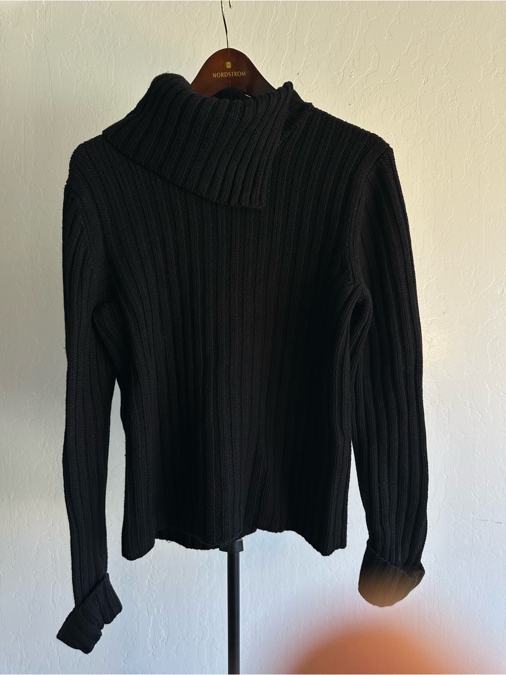 Ann Taylor Black Wide Rib Knit Chunky Turtleneck Sweater Size L